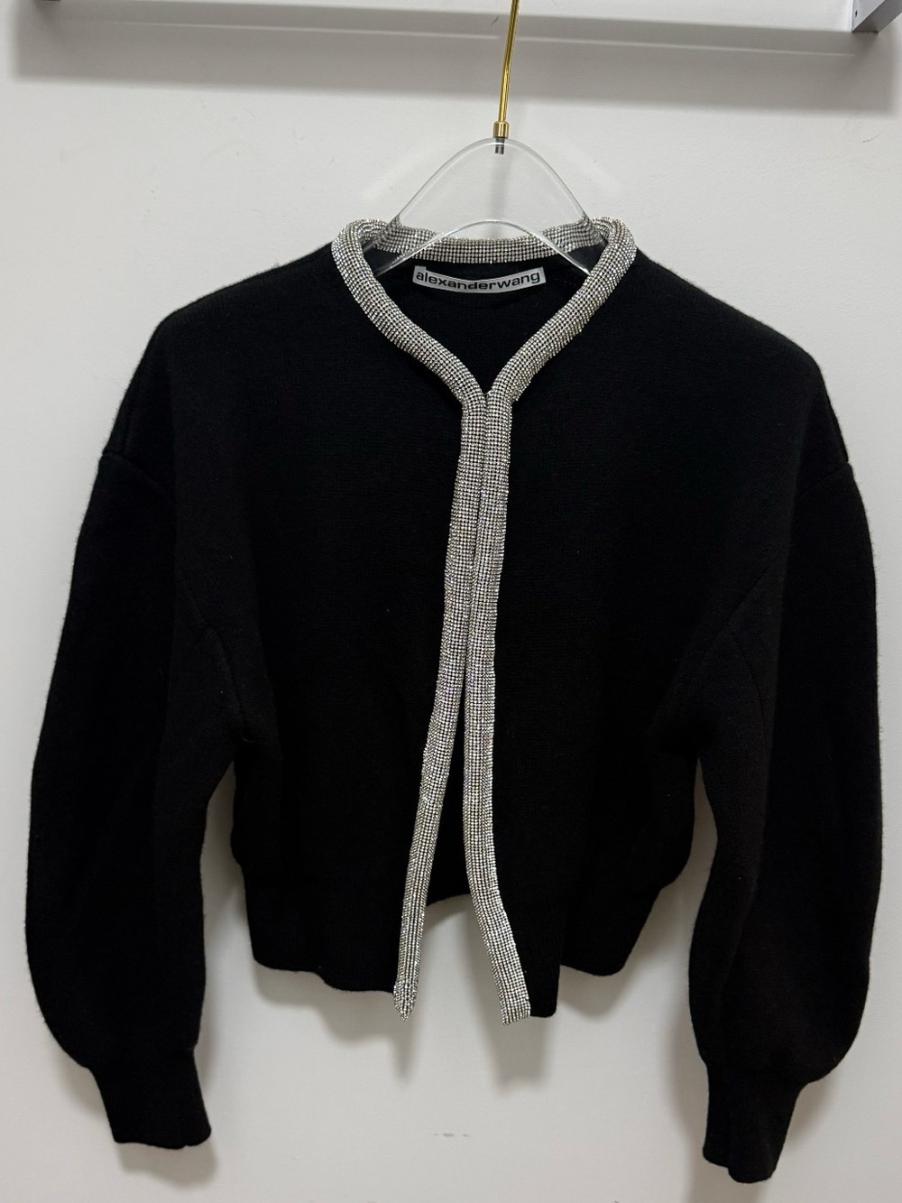 🚩steal Alexander Wang Black Cardigan with Silver Rhinestone Trim